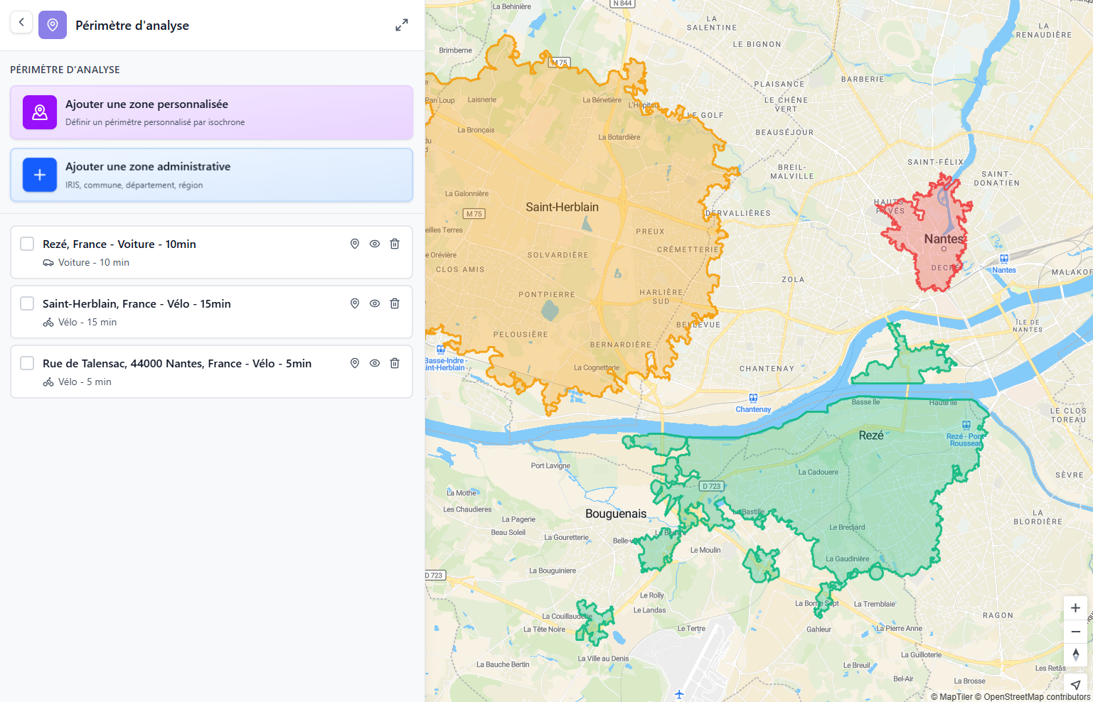 Zone isochrone screenshot